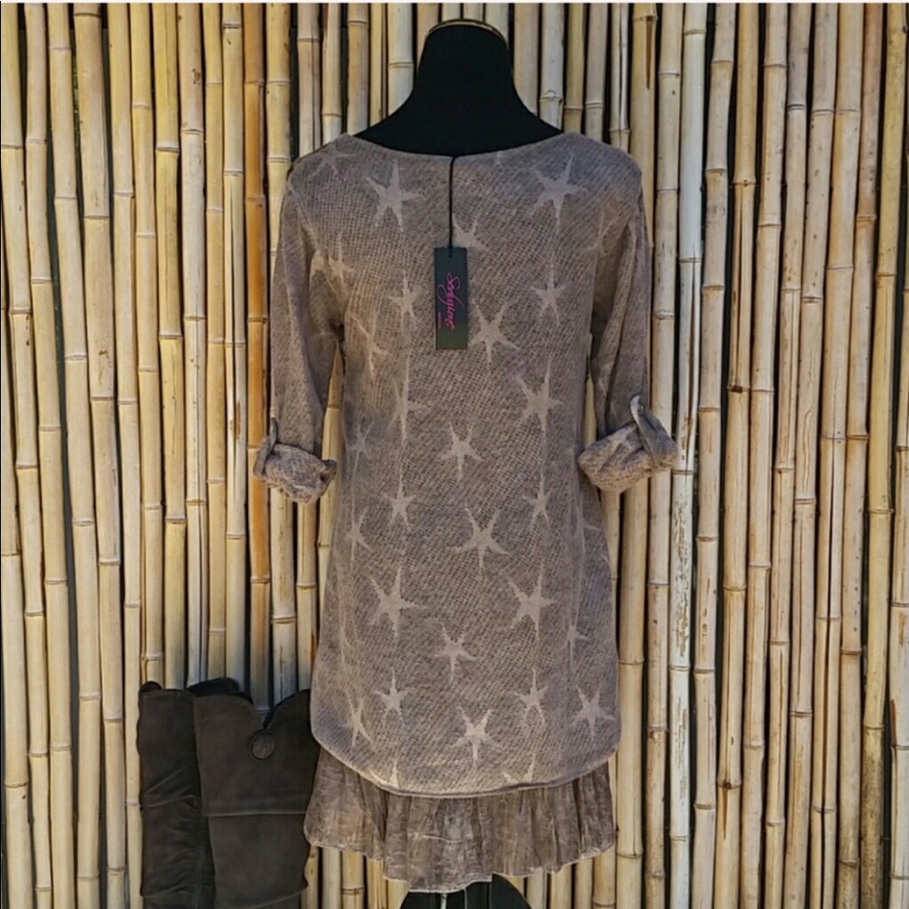 🌸SALE ENDS SUN🌸 NEW Cocoa Mohair Star Dress with Ruffle Hem Slip - Picture 2 of 10